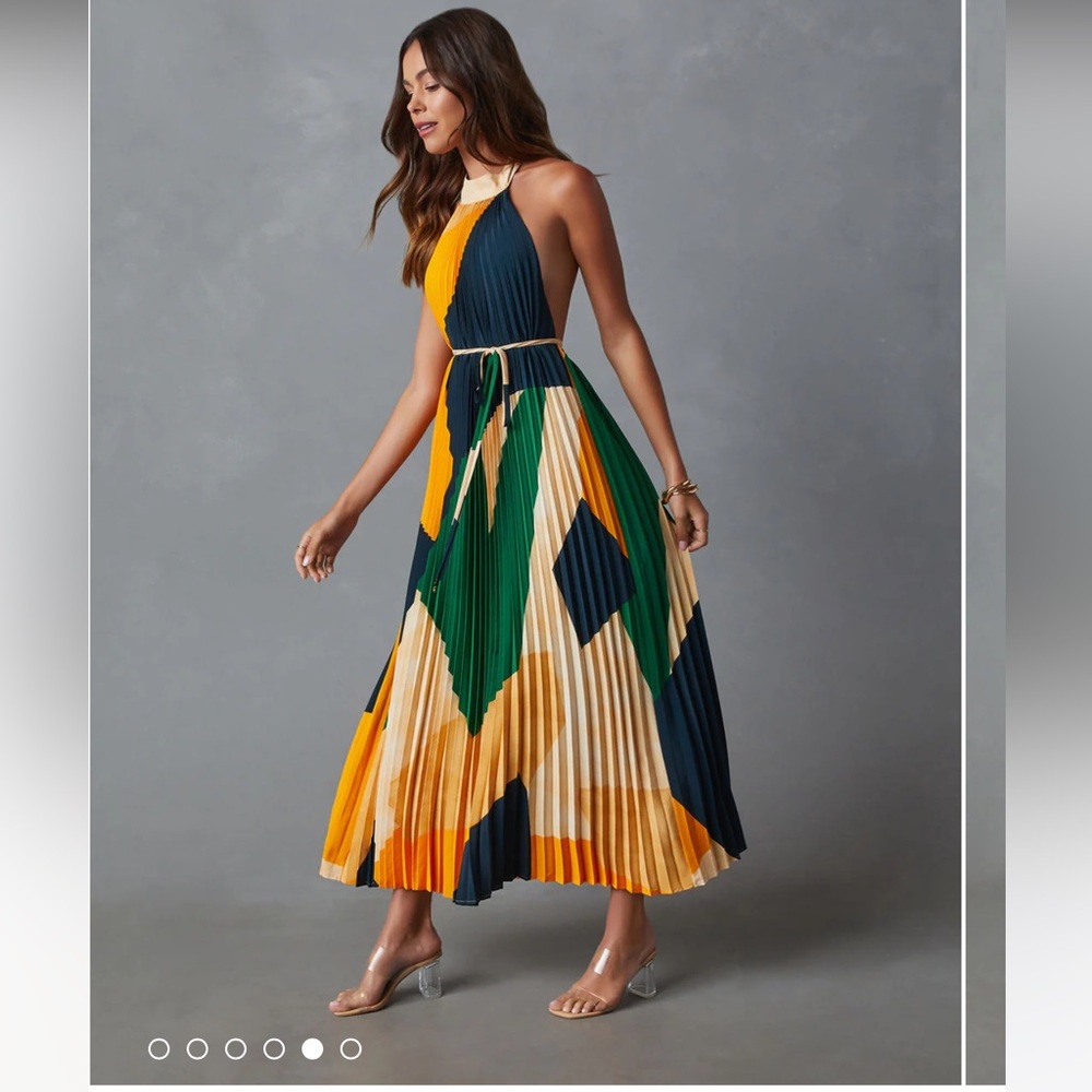 Vici Pleated Halter Midi Dress